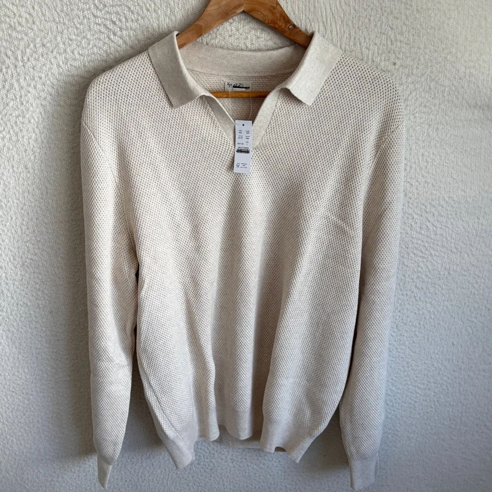 J. Crew Men's Cream Knit Polo Sweater